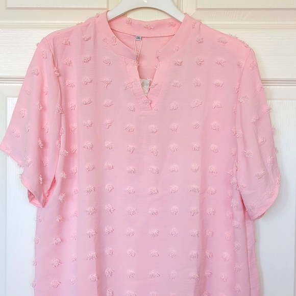 Fashion Original Design Pink V Neck Chiffon Pullover Women's Top Plus 2X - Picture 2 of 7